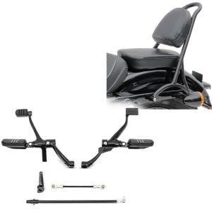 Set: Motorrad vorverlegte Fußrastenanlage passend für Harley Davidson Sportster 14-20 Craftride in schwarz + Sissybar passend für Harley Davidson Sportster 04-20 Craftride RPS schwarz