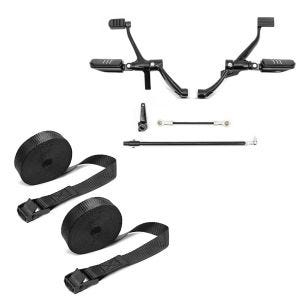 Set: Moto commandes avancées compatible avec Harley Davidson Sportster 14-20 Craftride en noir + Moto Sangle Set ConStands sangle arrimage 150cm 2 pièces en noir