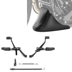 Set: Moto commandes avancées compatible avec Harley Davidson Sportster 14-20 Craftride en noir + Sabot Moteur Moto Craftride Déflecteur avant compatible avec Harley Davidson Sportster 04-20 en noir