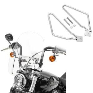 Set: Windschild CW1 für Chopper Cruiser und Custombikes klar + Satteltaschenhalter Universal Chrom_1