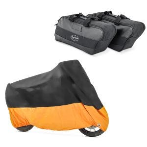 Set: Seitenkoffer Innentasche passend für Harley Davidson Touring 94-24 Craftride + Motorrad Abdeckplane Craftride XXXL Abdeckhaube in schwarz-orange