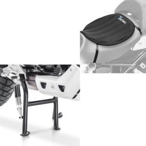 Set: Béquille centrale compatible avec Moto Guzzi V85 TT 19-21 en noir + Moto Gel Coussin de selle Tourtecs Néoprène L coussin confort en noir