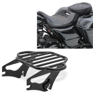 Set: Selle compatible avec Harley Davidson Touring 09-24 Siège Craftride RH3 noir-orange + Porte-bagages compatible avec Harley Davidson Touring 09-24 Craftride KI détachable en noir