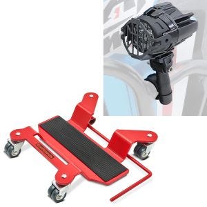 Set: LED Zusatzscheinwerfer mit Sturzbügel Halter und Schutzgitter SX22 + Rangierhilfe für Hauptständer Easy Mover I bis 300kg in rot