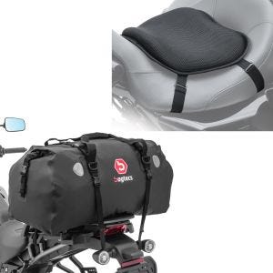 Set: Hecktasche Drybag XF80 Wasserdicht Volumen 80l + Gel Sitzkissen Tourtecs L Komfortkissen universal in schwarz_1