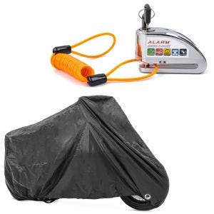 Set: Bremssscheibenschloss Alarm Diebstahlschutz 110dB cr + Abdeckplane XXL Faltgarage schwarz_1