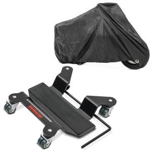 Set: Rangierhilfe für Hauptständer Easy Mover I bis 300kg in schwarz + Abdeckplane XXL Abdeckhaube in schwarz
