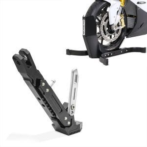 Set: Motorradwippe Easy Plus Vorderradwippe Motorradständer bis 21" schwarz + Seitenständer Universal Höhenverstellbar Aluminium schwarz