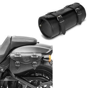 Set: Moto Sacoche gauche Arizona 3Ltr Valise pour Chopper noir + Moto Sacoche de Fourche Rouleau Kansas 3Ltr Custom sac à outils en noir