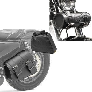 Set: Satteltasche links Montana 8Ltr Seitentasche passend für Chopper schwarz + Werkzeugrolle Elgin 2,4Ltr passend für Chopper Cafercaer und Scrambler in