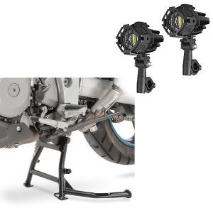 Set: Hauptständer Suzuki V-Strom 1000 01-07 Mittelständer in schwarz + LED Zusatzscheinwerfer Lumitecs SX22 mit Halter_1