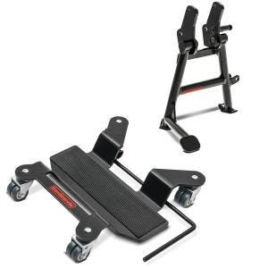 Set: Béquille centrale compatible avec Suzuki V-strom 650 04-10 en noir + Chariot de déplacement pour béquille centrale noir