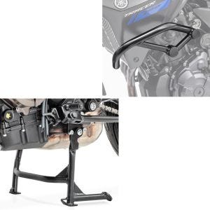 Set: Béquille centrale compatible avec Yamaha MT-07 13-20 MT-07 Tracer 16-20 en noir + Pare carter compatible avec Yamaha MT-07 Tracer 700 16-20 garde moteur