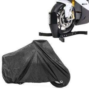 Set: Bloque Roue Easy-Plus Bequille Avant à 21 Pouces noir-mate + Housse Moto XXL Bache Moto imperméable en noir