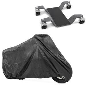 Set: Rangierhilfe für Hauptständer Easy Mover II bis 400kg in grau + Abdeckplane XXL Faltgarage schwarz_1