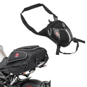 Set: Moto Sacoche de selle X50 Porte-bagages arrière 50Ltr en noir + Sacoche de Jambe Moto LB8 2,8 Litres