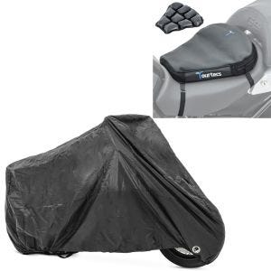 Set: Moto Coussin d'air Tourtecs Air Deluxe M Coussin de Selle confort + Housse Moto XXL Bache Moto imperméable en noir