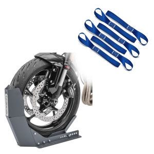 Set: Bloque Roue Easy-Fix Béquille Avant à 21 Pouces gris + Sangle loops set, 6er Big Pack Blue