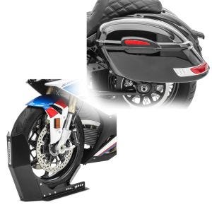 Set: Seitenkoffer Set Delaware 33Ltr rechts und links in schwarz + Transportständer Easy-Fix Motorradwippe bis 21 Zoll schwarz