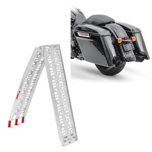 Set: Sacoches Rigides Prolongés compatible avec Harley Davidson Touring 14-23 Craftride + Constands rampe de chargement en Alu max. 340 kg pliable pour scooter quad ATV