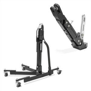 Set: Zentralständer ohne Adapterplatte schwarz Motorradheber Power-Evo + Seitenständer Universal Höhenverstellbar Aluminium schwarz