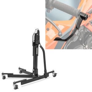 Set: Zentralständer ohne Adapterplatte schwarz Motorradheber Power-Evo + Hebelschützer Lever Guard Bremshebel Kupplung Hebelschutz X1 Schwarz