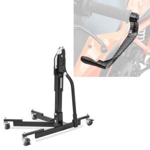 Set: Zentralständer ohne Adapterplatte schwarz Motorradheber Power-Evo + Hebelschützer Lever Guard Bremshebel Kupplung Hebelschutz X6 Schwarz