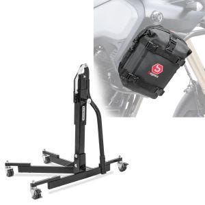 Set: Zentralständer ohne Adapterplatte schwarz Motorradheber Power-Evo + Sturzbügeltasche K3 passend für Schutzbügel wasserdicht 6L schwarz