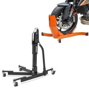 Set: Zentralständer ohne Adapterplatte schwarz heber Power-Evo + Wippe Easy-Plus ständer bis 21 Zoll orange_1