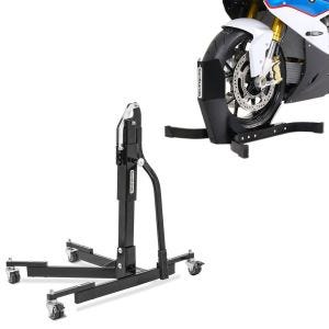 Set: Zentralständer ohne Adapterplatte schwarz Motorradheber Power-Evo + Motorradwippe Easy-Plus Motorradständer bis 21 Zoll schwarz-matt