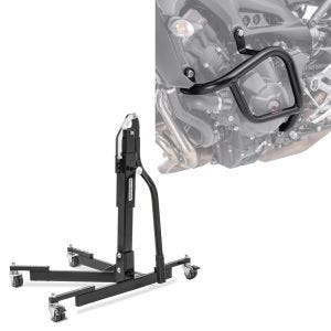 Set: Zentralständer ohne Adapterplatte schwarz Motorradheber Power-Evo + Sturzbügel passend für Yamaha MT-09 / Tracer / XSR 900 13-20 Schutzbügel schwarz
