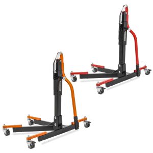 Set: Zentralständer ohne Adapterplatte rot Motorradheber Power-Evo + Zentralständer ohne Adapterplatte orange heber Power-Evo