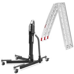 Set: Zentralständer ohne Adapterplatte grau heber Power-Evo + Auffahrrampe bis 340 kg Alu-I klappbar_1