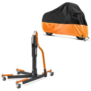 Zentralständer ohne Adapterplatte orange heber Power-Evo + Abdeckplane XL Abdeckhaube in schwarz-orange