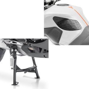 Set: Hauptständer mit ABE passend für Kawasaki Versys 650 15-20 Mittelständer in schwarz + Tankpad seitlich Grip Pad M Seiten Tankpad Kniepad in schwarz