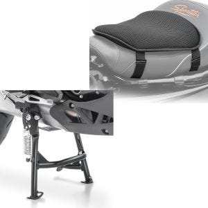 Set: Hauptständer Kawasaki Versys 650 15-20 Mittelständer in schwarz + Gel Sitzkissen M Tourtecs Universal Komfortkissen schwarz_1