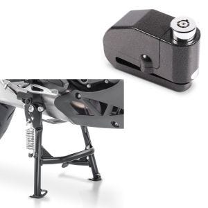 Set: Béquille centrale compatible avec Kawasaki Versys 650 15-20 en noir + Antivol bloque disque Alarme 110dB BS-Motoparts Moto antivol noir