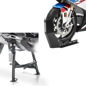 Set: Hauptständer mit ABE passend für Kawasaki Versys 650 15-20 Mittelständer in schwarz + Transportständer Easy-Fix Motorradwippe bis 21 Zoll schwarz