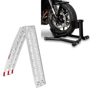 Set: Auffahrrampe bis 340 kg Alu-I klappbar + Motorradwippe Easy Classic Motorradständer 16-19 Zoll schwarz_1