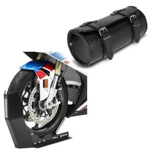 Set: Werkzeugrolle Kansas 3Ltr Custom Werkzeugtasche in schwarz + Transportständer Easy-Fix Motorradwippe bis 21 Zoll schwarz_1