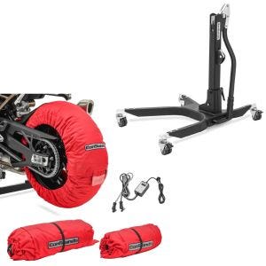 Set: Zentralständer Suzuki GSX-R 750 06-10 Motorradheber Power-Classic + Reifenwärmer Set Snaefell 30-99°C Digital für Vorderrad und Hinterrad_1