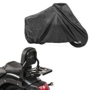 Set: Sissy Bar XS3 für Kawasaki Vulcan S / Café 15-20 mit Gepäckträger + Abdeckplane XXL Abdeckhaube in schwarz_1