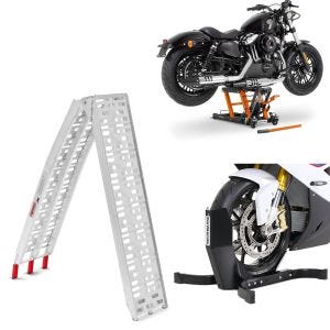 Set: Auffahrrampe Alu CS1 + Motorradwippe Easy Plus klappbar max. 340kg + Hebebühne Mid-Lift L Motorradheber für Harley und Chopper bis 680kg_1