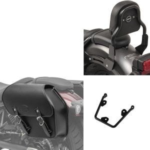 Set: Satteltasche mit Halter für Honda Rebel 500 17-20 Fargo 13l links + Sissy Bar XS3 für Honda Rebel 500 17-21 schwarz_1