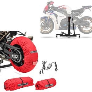 Set: Zentralständer passend für Honda CBR 1000 RR Fireblade 08-16 Power-Evo + Reifenwärmer Set Snaefell 30-99°C Digital für Vorderrad und Hinterrad