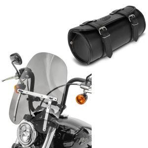 Set: Windschild CW1 passend für Chopper / Cruiser / Custombikes dunkel getönt + Werkzeugrolle Kansas 3Ltr Custom Werkzeugtasche in schwarz