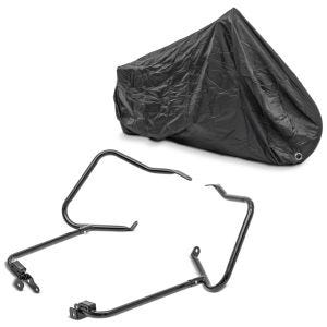 Set: Kofferträger für Harley Touring 14-21 mit Schutzbügel schwarz + Abdeckplane XXXL Abdeckhaube in schwarz_1
