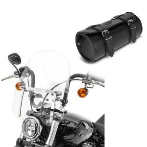 Set: Windschild CW1 für Chopper Cruiser und Custombikes klar + Werkzeugrolle Kansas 3Ltr Custom Werkzeugtasche in schwarz_1