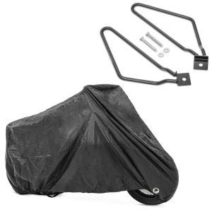 Set: Satteltaschenhalter Universal schwarz + Abdeckplane XXL Abdeckhaube in schwarz