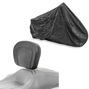 Set: Fahrer Rückenlehne passend für Harley Davidson Touring Modelle 97-24 Craftride + Motorrad Abdeckplane Craftride XXXL Abdeckhaube in schwarz